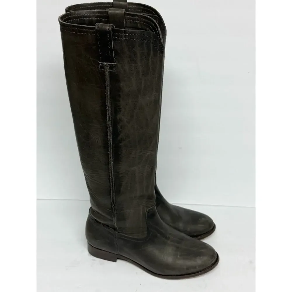 FRYE Womens Cara Pull-On Tall Leather Boot US 7.5 Smoke/Grey #78328 WORN ONCE